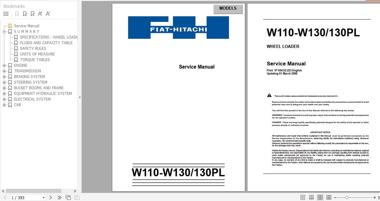 Fiat Kobelco W110 W130 W130pl Full Loader Workshop Service Repair Manual