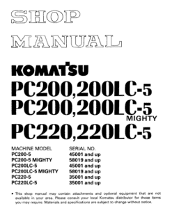 Komatsu Pc200-5 Pc200lc-5 Mighty Excavator Repair Manual