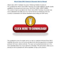 Hitachi Zaxis 200-3 Hydraulic Excavator Service Manual