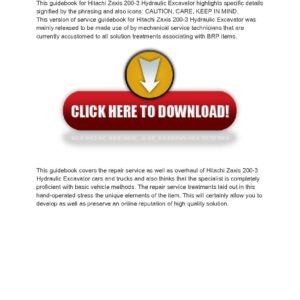 Hitachi Zaxis 200-3 Hydraulic Excavator Service Manual