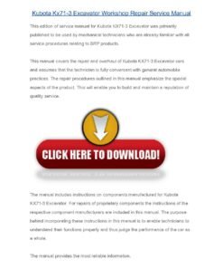 Kubota Kx71-3 Excavator Workshop Repair Service Manual