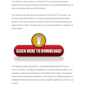 Kubota Kx71-3 Excavator Workshop Repair Service Manual