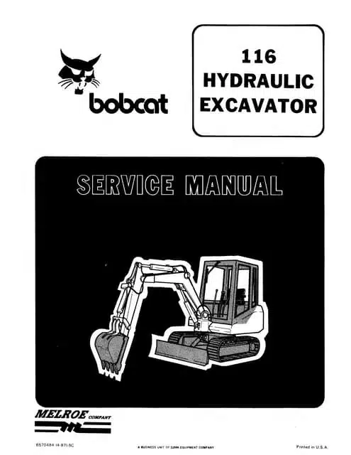 BOBCAT 116 HYDRAULIC EXCAVATOR WORKSHOP SERVICE REPAIR MANUAL