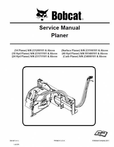 Bobcat 14, 18 Hyd, 24 Hyd, Surface, 40 Hyd, Curb Planers Service Manual