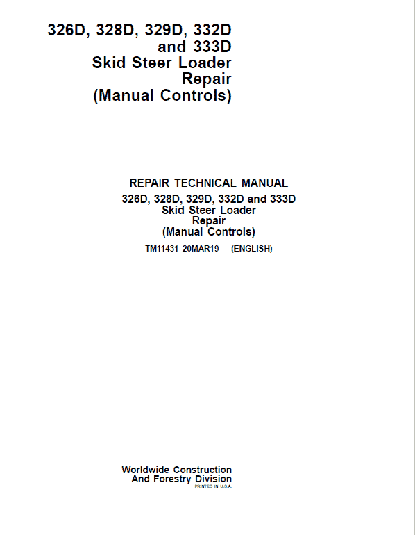 John Deere 318d 319d 320d 323d Skid Steer Repair Manual