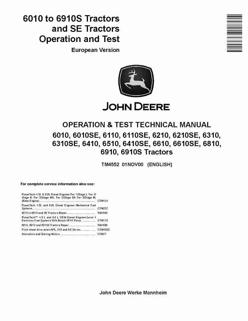 PDF TM4552 John Deere 6010 6110 6210 6310 6410 6510 6610 6810 6910 Tractor Diagnostic and Test Service Manual