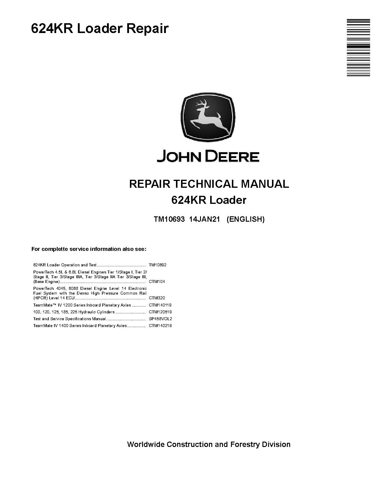 John Deere 624kr Loader Service Repair Technical Manual