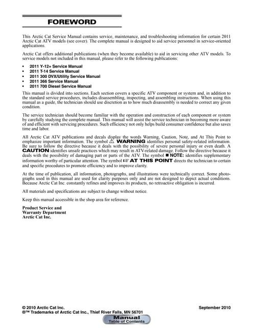 Arctic Cat 700 H1 Efi 2008 Service Repair Manual
