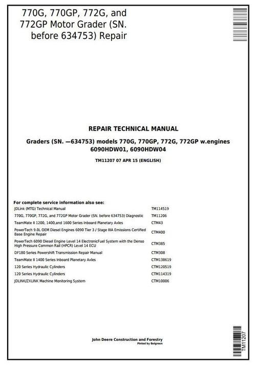 John Deere 770g, 770gp, 772g, 772gp Service Repair Manual