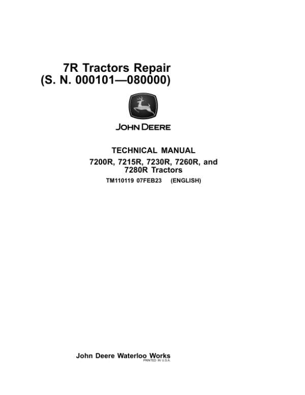 John Deere 7200r 7215r 7230r 7260r 7280r Specs Service Repair Manual