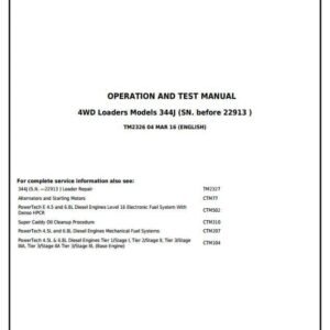 John Deere 344J 4WD Loader Diagnostic Operation and Test Service Manual