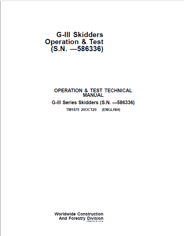John Deere 540G-3 548G-3 640G-3 Diagnostic Service Manual TM1870