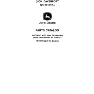John Deere Dump Truck 350D-400D PARTS CATALOG Manual