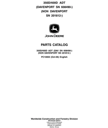 John Deere Dump Truck 350D-400D PARTS CATALOG Manual