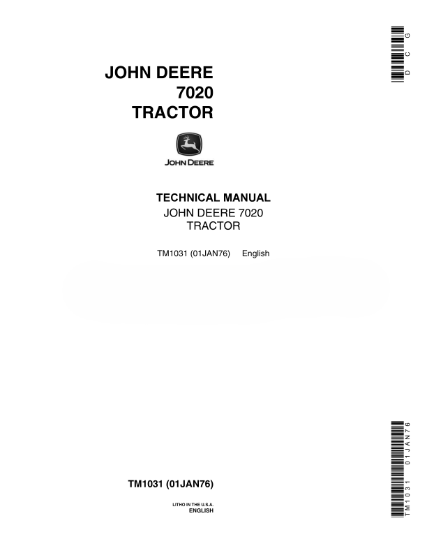 John Deere 7020 Tractor Technical Manual TM1031