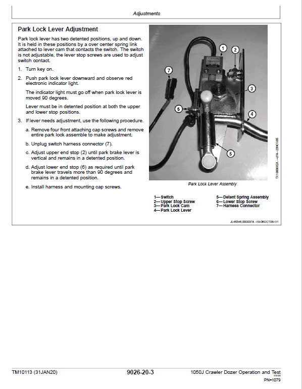 Hydraulic pressure test gauge reading for John Deere 1050J