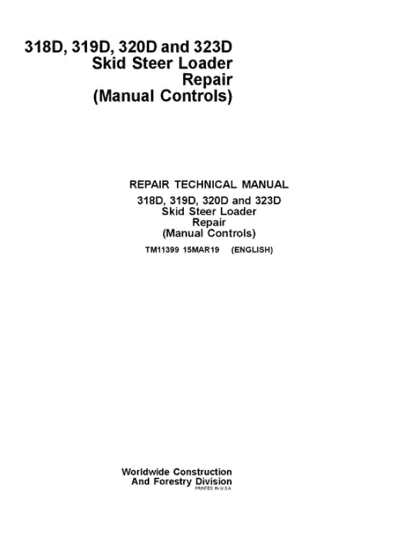 John Deere 318d, 323d Skid Steer Loader Service Repair Technical Manual