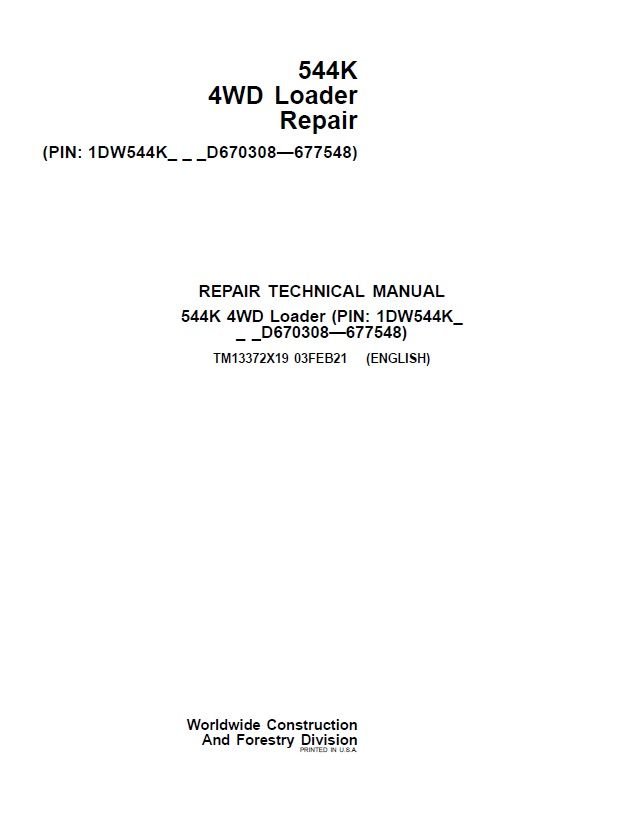 John Deere 544k 4wd Loader Technical Service Manual tm13372x19