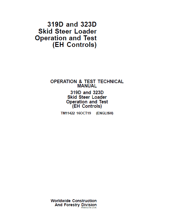 John Deere 319d 323d Skid Steer Loader Operation And Test Manual