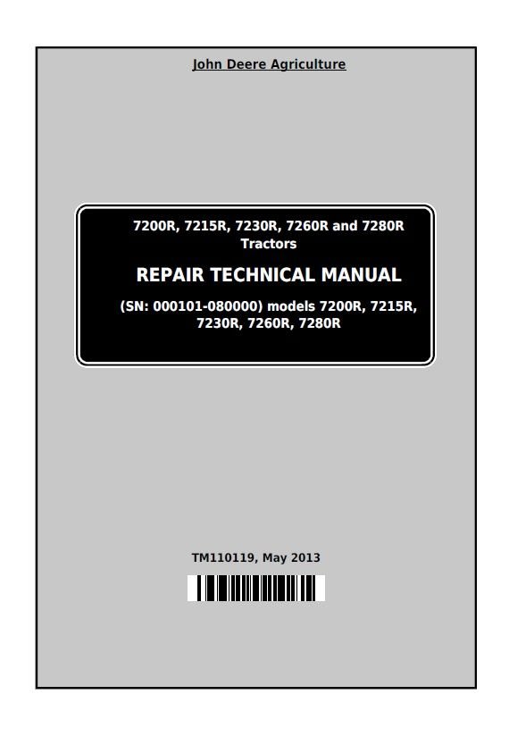 John Deere 7200R, 7215R, 7230R, 7260R, 7280R Repair Manual