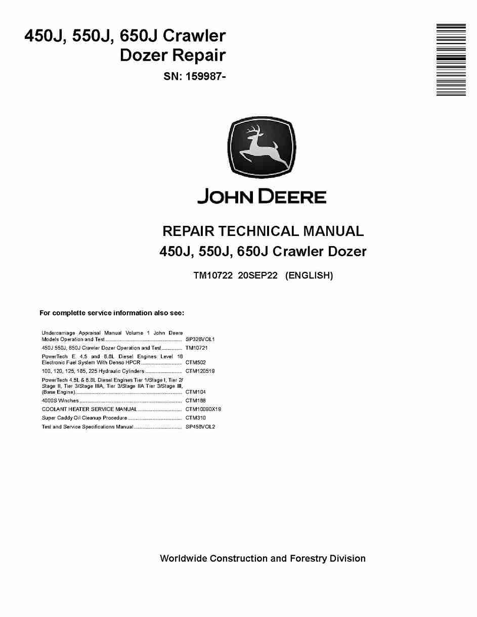 TM10722 John Deere 450J 550J 650J dozer Repair Service Manual