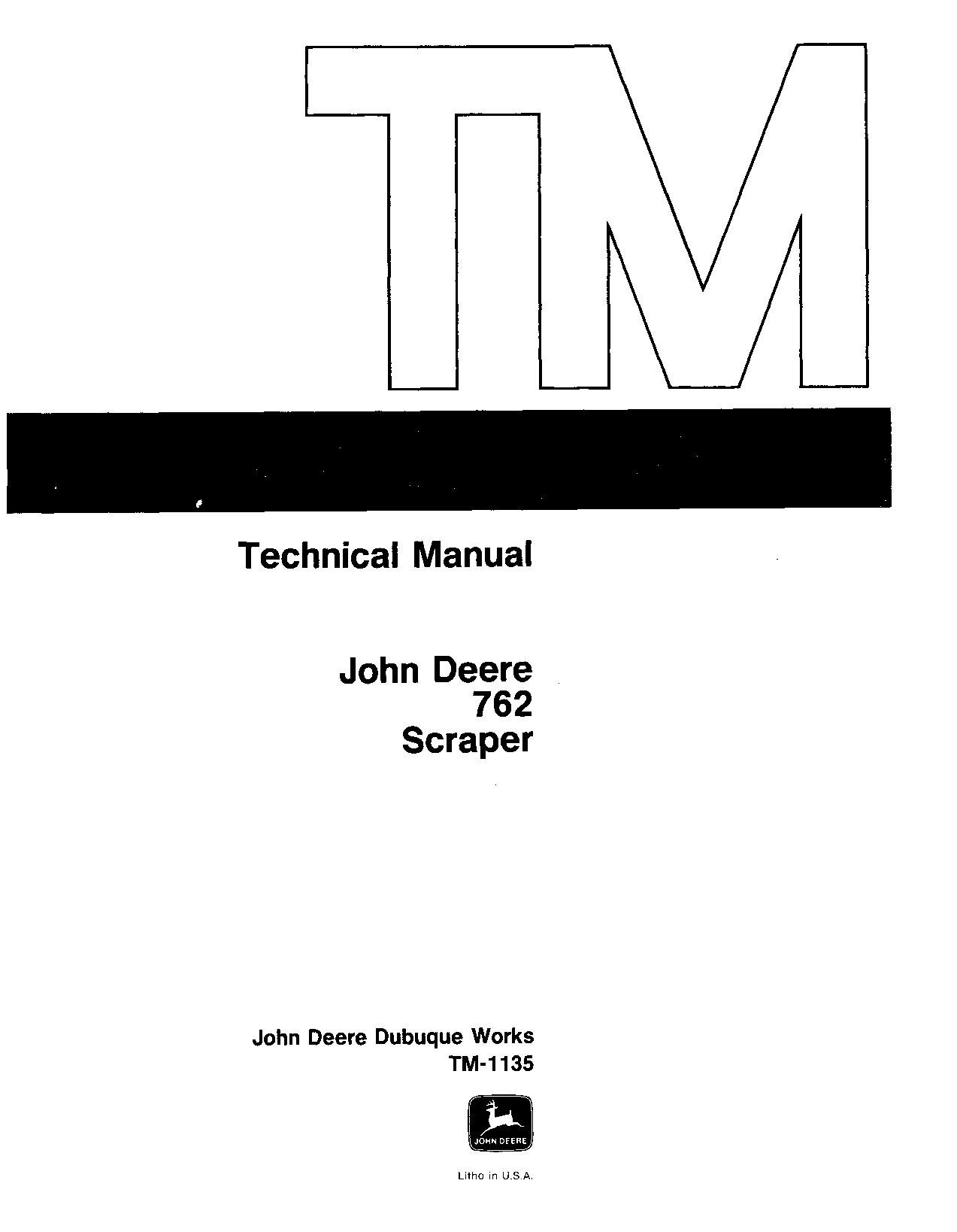Technical Manual John Deere 762 Elevating Scrapers (TM1135)