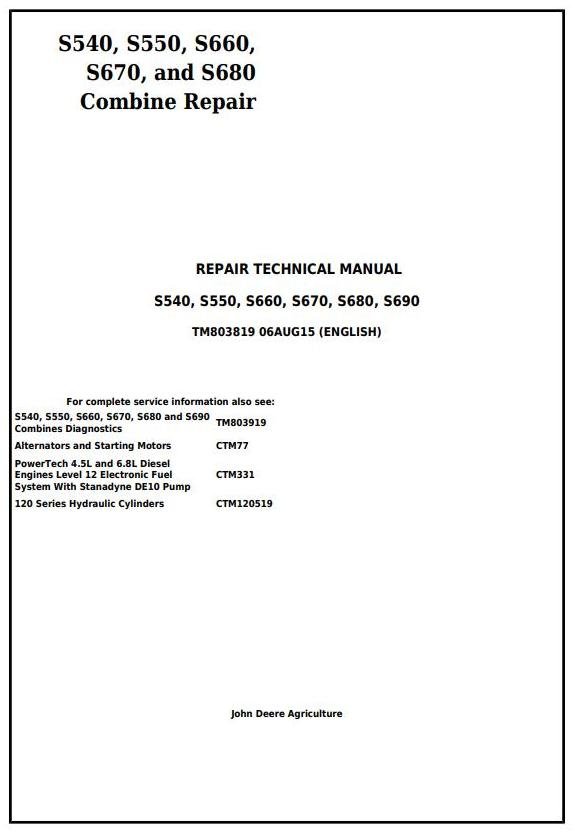 John Deere S540 S690 Combine Diagnostic Technical Manual