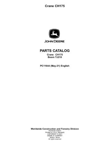 John Deere CH175 Crane Parts Catalog Manual