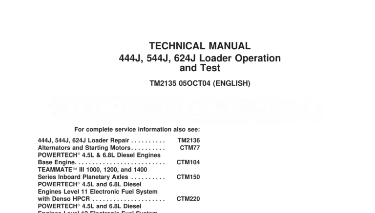 John Deere 444J, 544J and 624J Loader Operation and Test Technical Manual