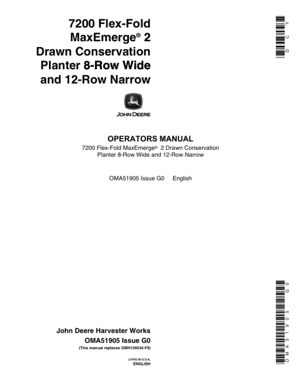 John Deere 7200 Drawn (Flex-Fold) Planter Operator's Manual
