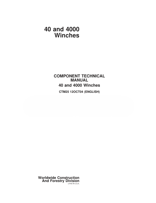 John Deere 40 And 4000 Winches Component Technical Manual