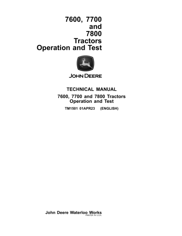 John Deere 7600 Operation Tests Manual Pdf TM1501